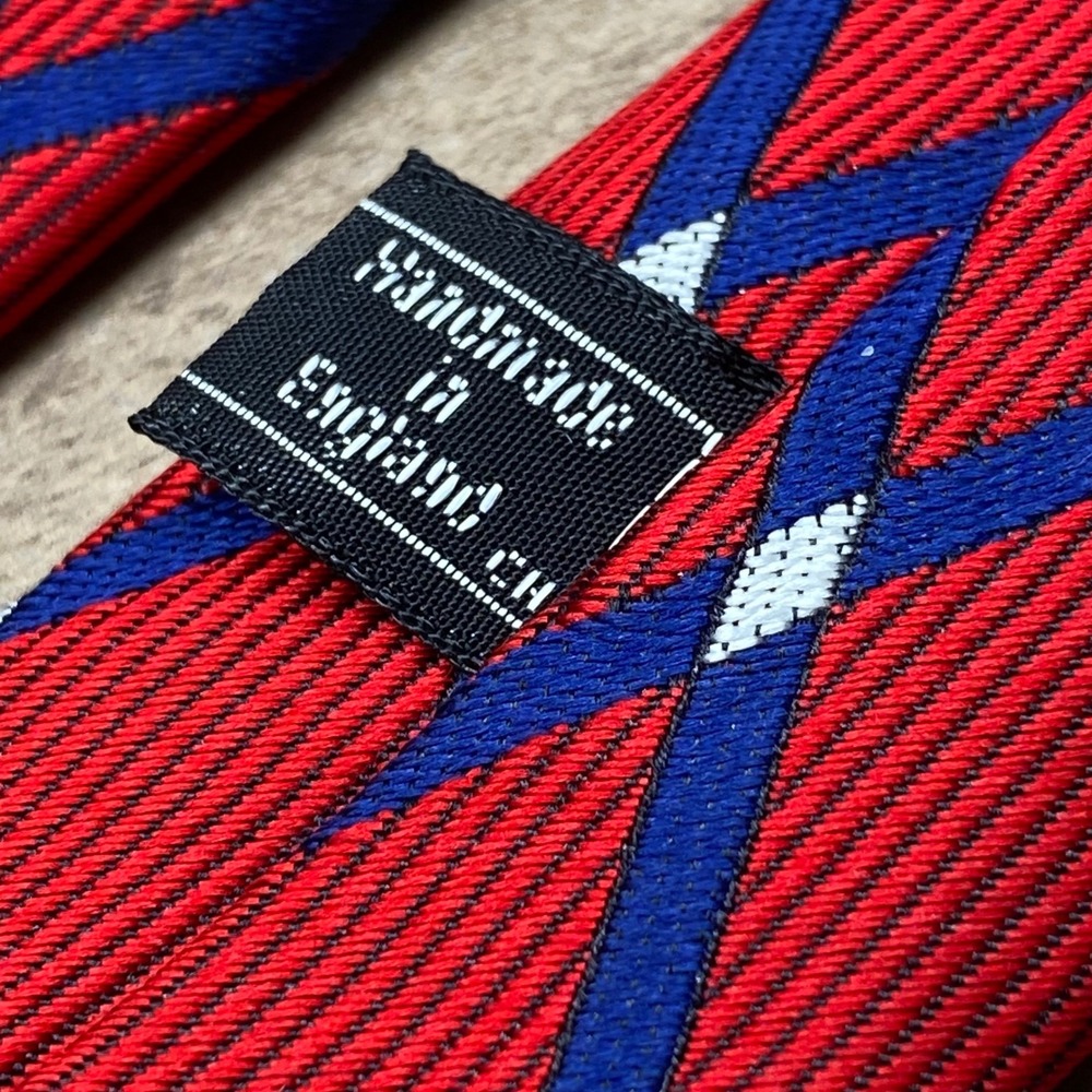 Bullock & Jones Tie Diamond Mens Red Silk England Vintage Repp Formal Business - Picture 4 of 7